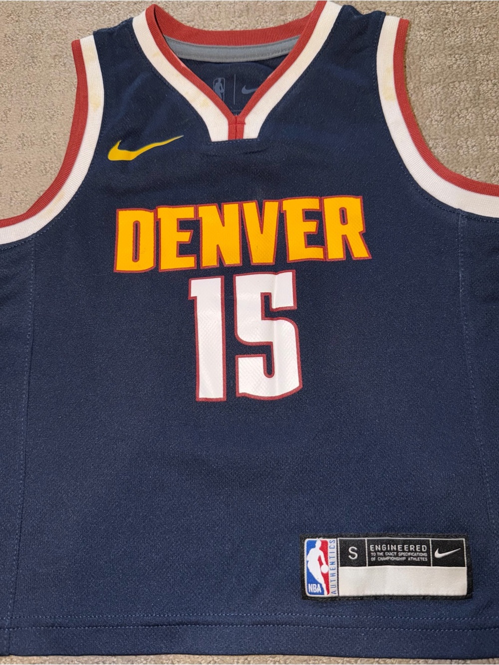 Nike Denver Navy Yellow Accent Basketball Jersey - #15